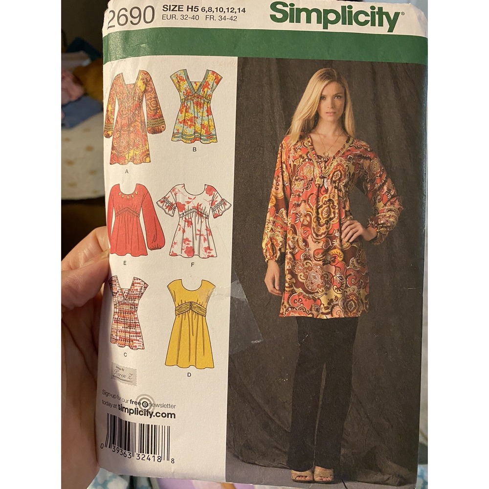 Simplicity 2690 Sewing Pattern Mini Dress Tunic Top Sizes 6-14 Cut Misses Boho